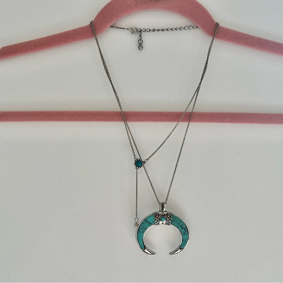 Western Silver and Turquoise Crescent Pendant Necklace - Picture 4 of 5